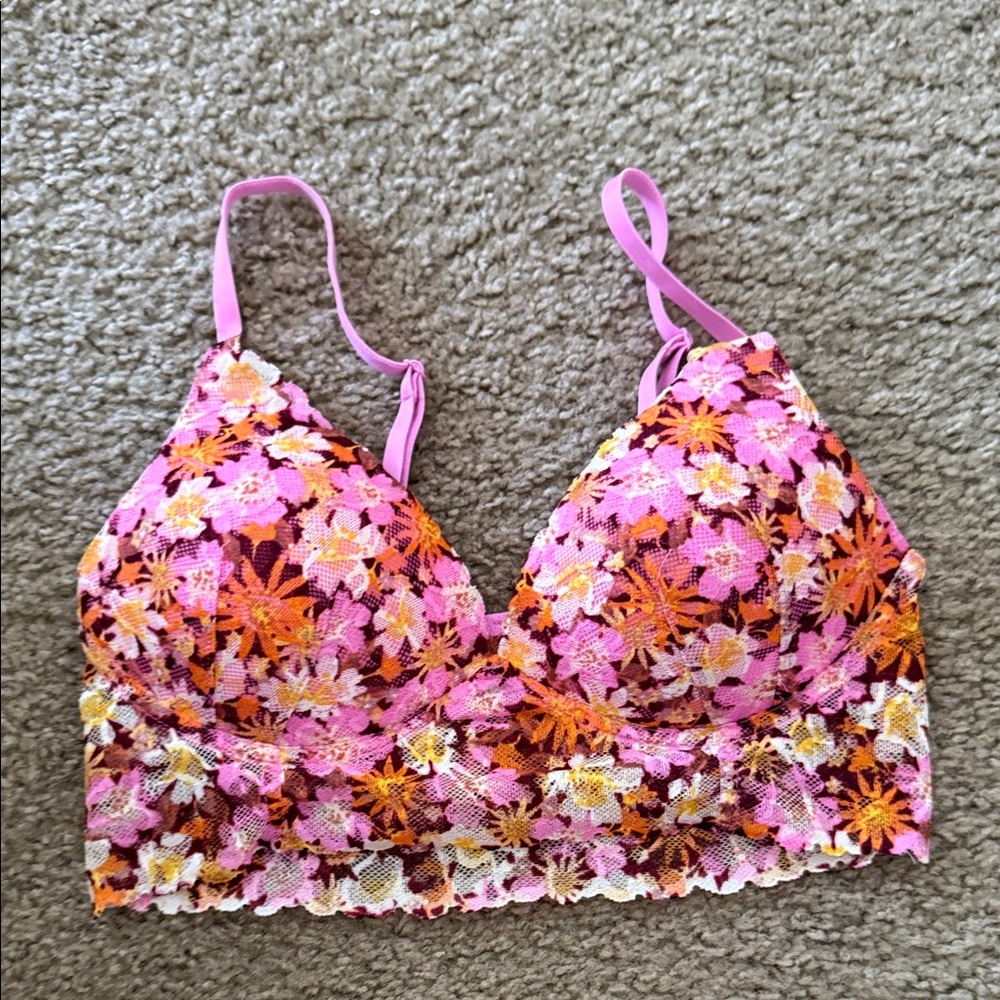 PINK Victoria's Secret Floral Lace Bralette - Pink and Orange